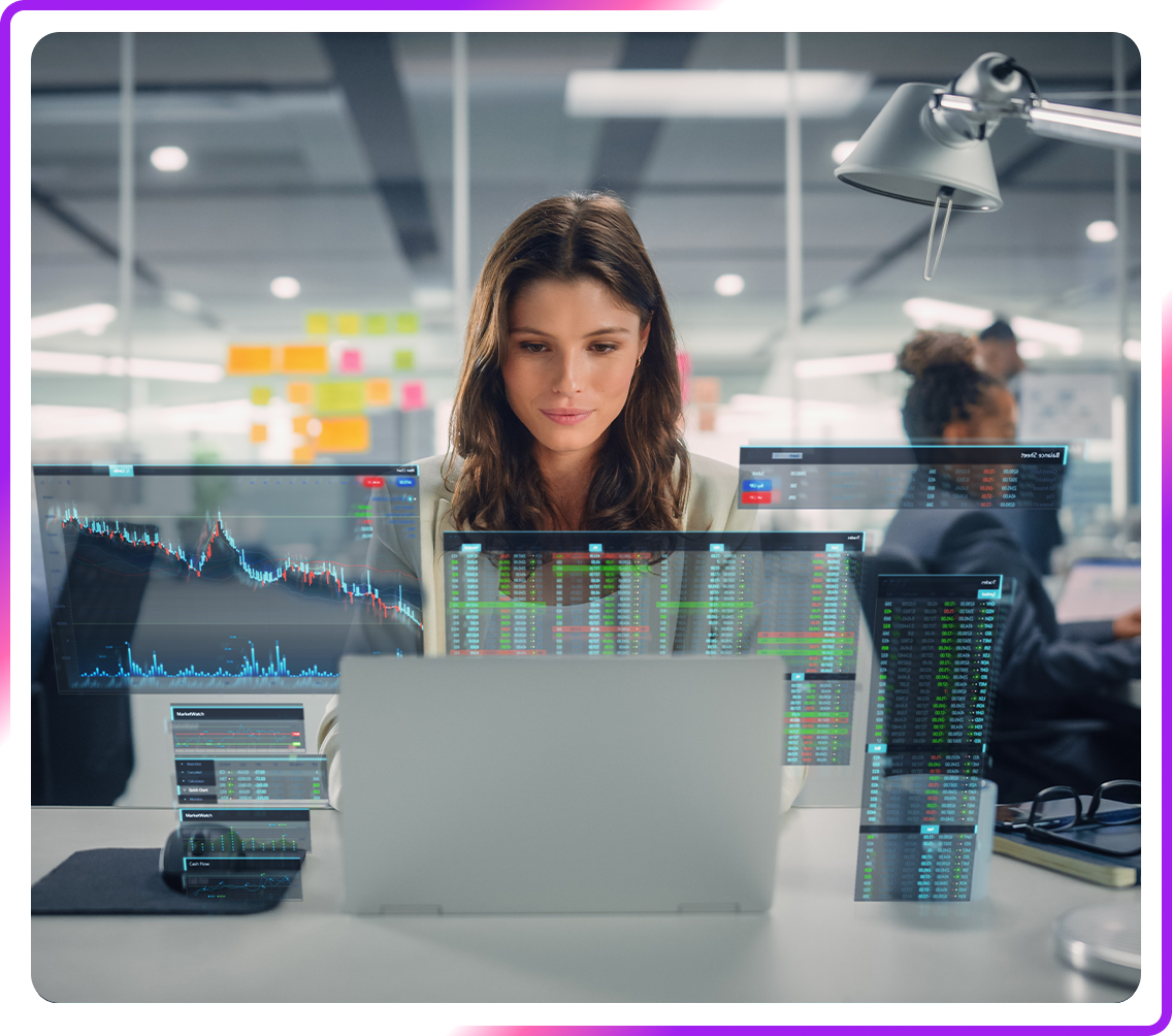 Woman analyzing stock market data.